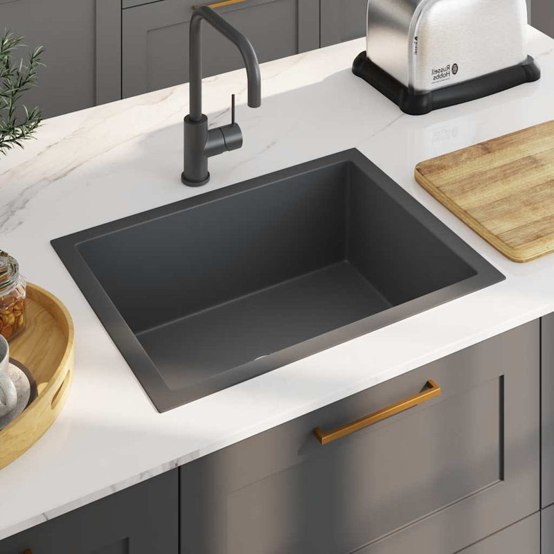 Évier de cuisine encastrable avec égouttoir en acier inoxydable VidaXL, Noir