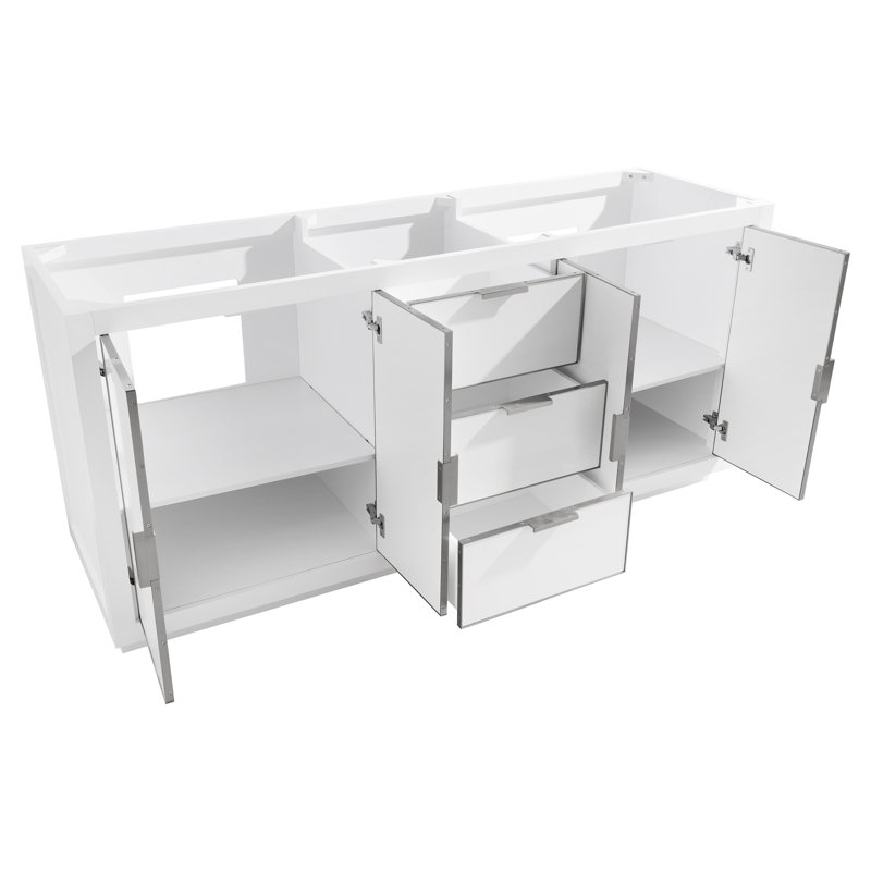 Salise 72'' Double Bathroom Vanity Base Only, White/Brushed Silver