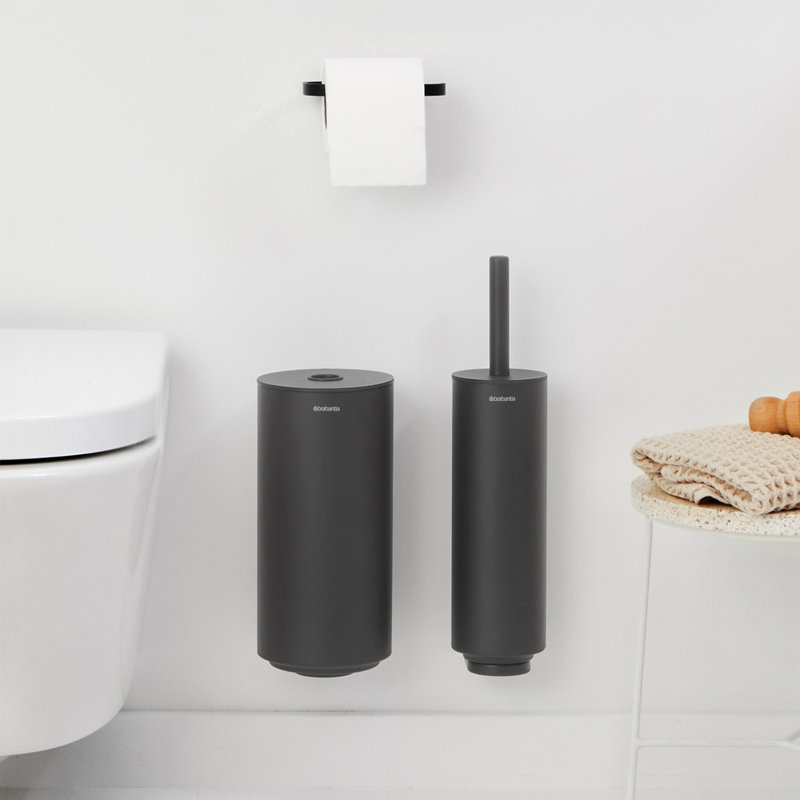 Mindset Toilet Accessory Set Of 3 - Toilet Brush And Holder, Toilet Roll Holder And Toilet Roll Dispenser, Black