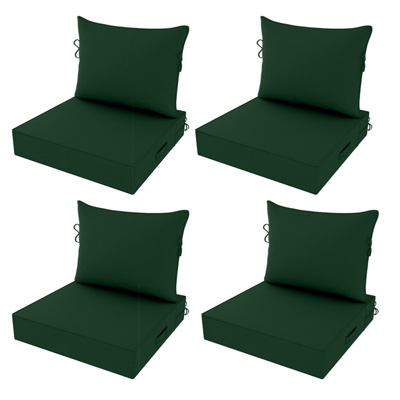 Fade Resistant Outdoor Chair Cushions Set Of 4, 22X24 Deep Seat Patio Cushions, 28D High Resilience Foam Replacement Patio Chair Cushions Set Of 4 With Removable Cover For Sofa, Adirondack Chair, Sectional,Dark Green