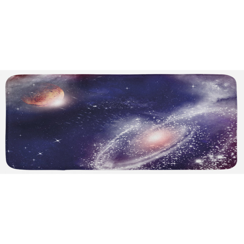 Tapis de cuisine à corail bleu marine blanc nebula et planet cosmique galactic outer