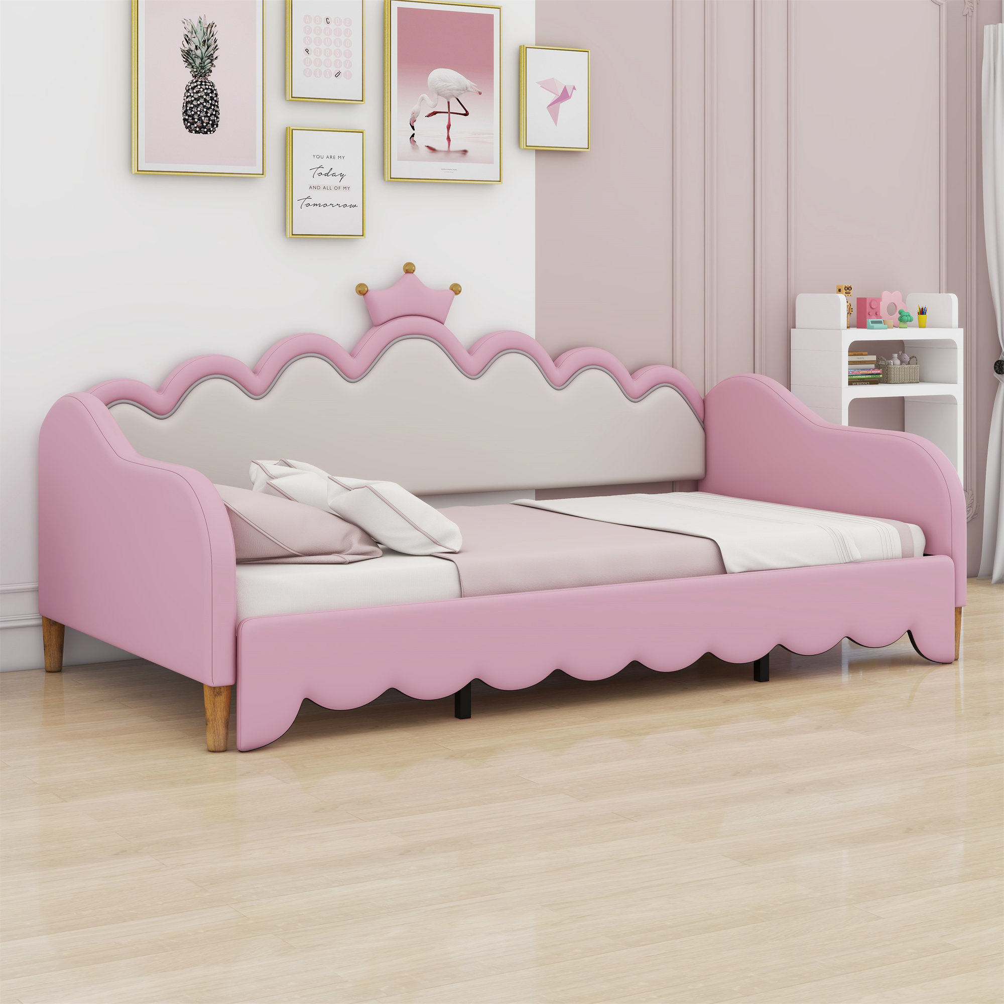 Gemma Violet Upholstered Princess Daybed With LED Lights And Crown