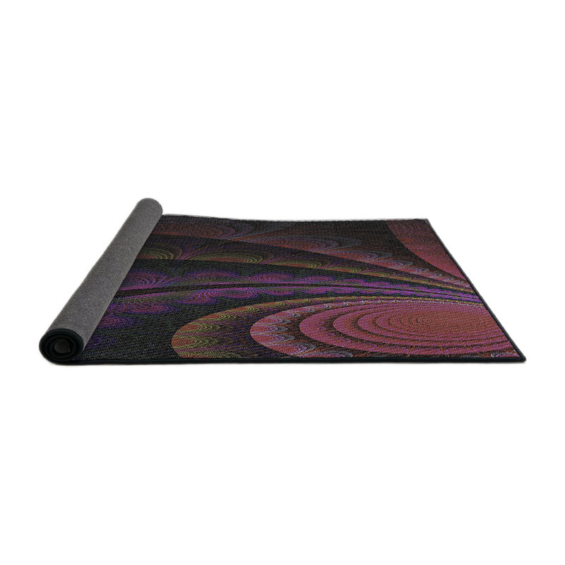 Tapis noir/orange tissé à la machine, Rond 5 pi