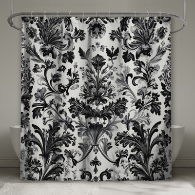 Rideau de douche noir et blanc damassé très long
