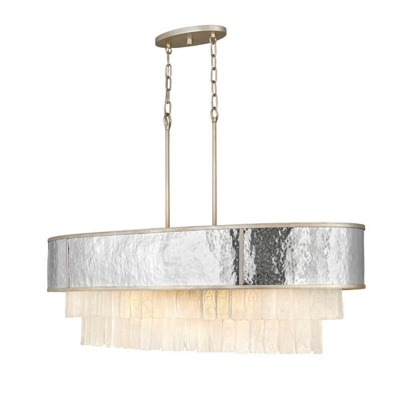 Reverie 43.25" Ten-Light Linear Chandelier - Hammered SS Shade & Textured Crystals