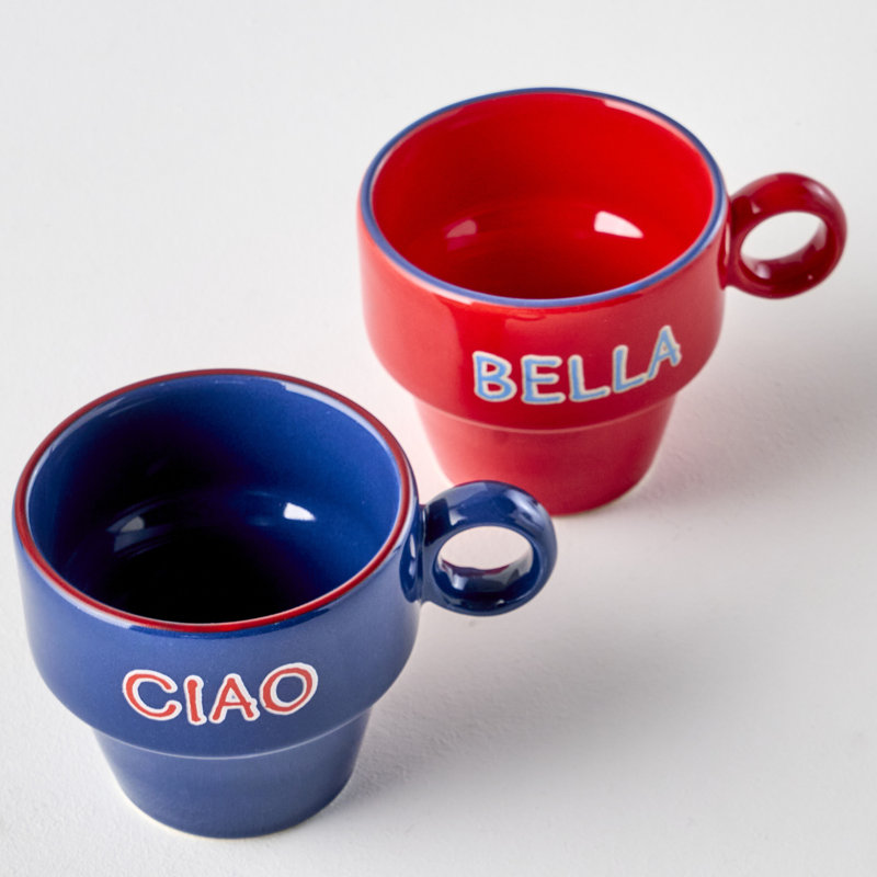 Line Ceramic Espresso Cup (Set Of 2), Red/Blue