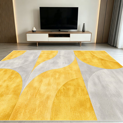 Tapis à motif géométrique abstrait jaune et gris 1pc pour le salon, doux et confortable, adapté à toutes les saisons, facile à entretenir, lavable à la machine, tapis de table sous la table convenant à la salle à manger, la chambre à coucher, le vestibule, la cuisine,