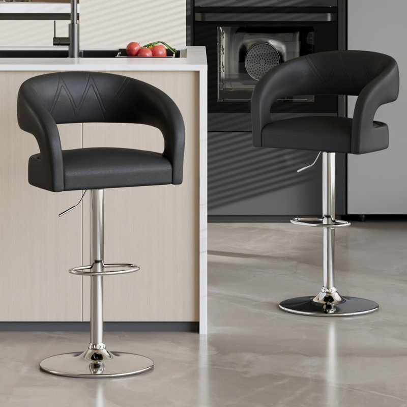 Ensemble de 2 tabourets de bar réglables George avec accoudoirs à dossier George, tabourets pivotants en cuir synthétique à hauteur de comptoir avec repose-pieds, îlots de cuisine pour la salle à manger, bar maison, café, noir