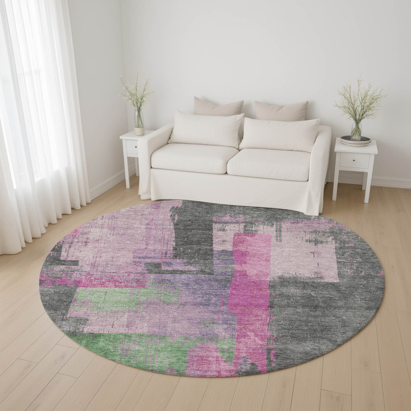Premium Machine Washable Mayfield AMF1779 Blocks Rug, Round 8'
