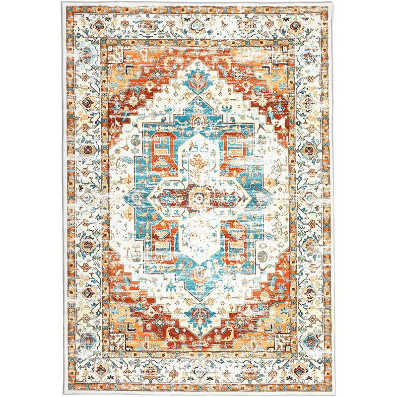 Machine Washable 4x6 Ft Vintage Rug, Ultra Soft, Non-Slip, Pet & Child Friendly for Living Room/Bedroom/Nursery (Red)