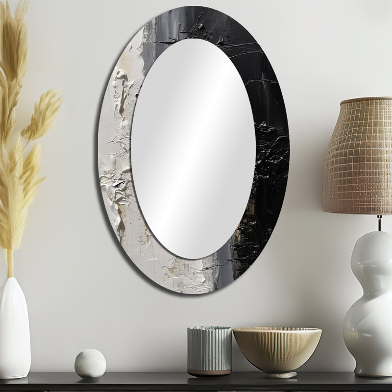 White And Black Tranquility Unleashed II - Large Oval Wall Mirror On Metal, 36" x 24"