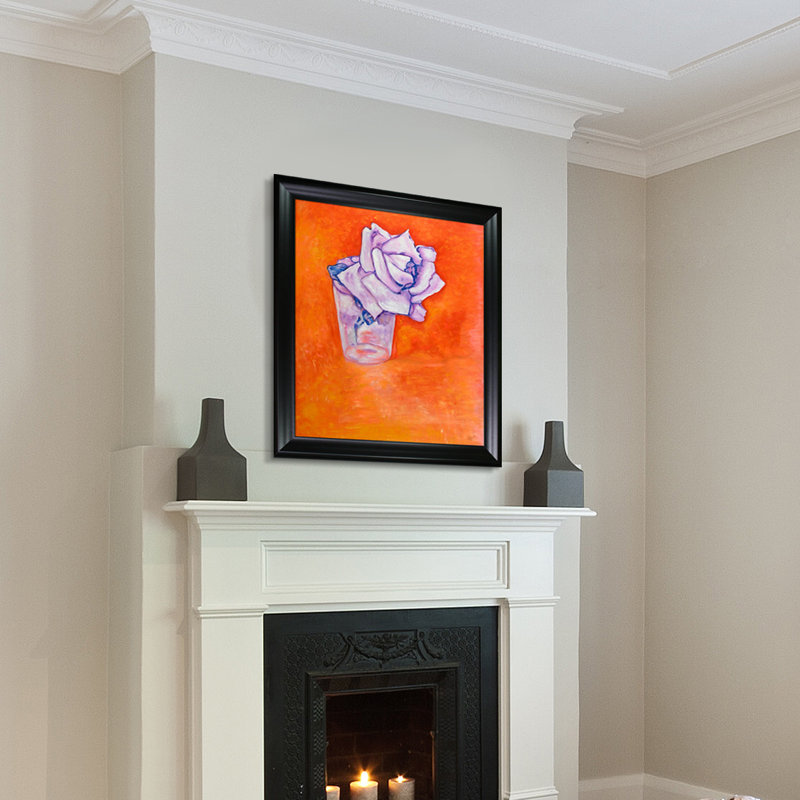 «White Rose in a Glass» par Piet Mondrian - reproduction d'art sur toile encadrée, H 29 po x l 25 po x P 2 po, Cadre noir mat