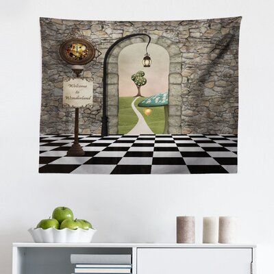 Alice In Wonderland Tapestry, Welcome Wonderland Black And White Floor Landscape Mushroom Lantern, Fabric Wall Hanging Decor For Bedroom Living Room D -  East Urban Home, 833BD2B53D8F4A0384CE904E71A78E66