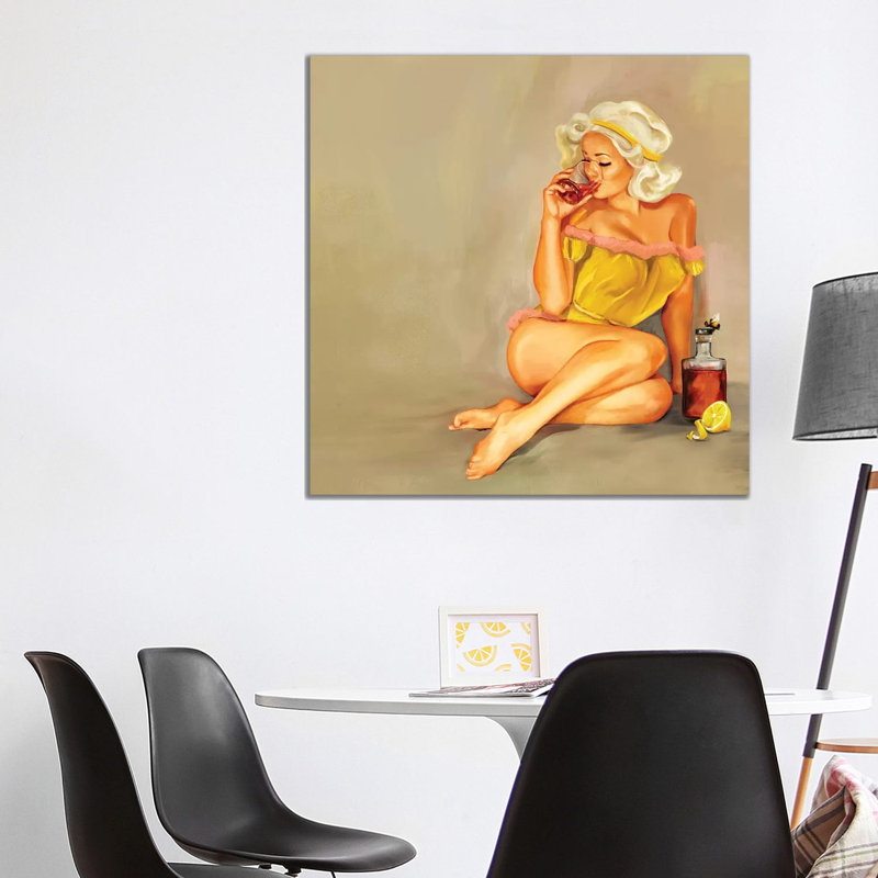 Whiskey Honey Pinup - Wrapped Canvas Painting, 93.98cm H x 93.98cm W x 1.91cm D