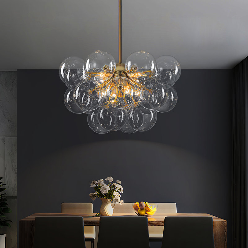 Modern 12-light Linear Chandelier With Clear Glass Globes, Gold