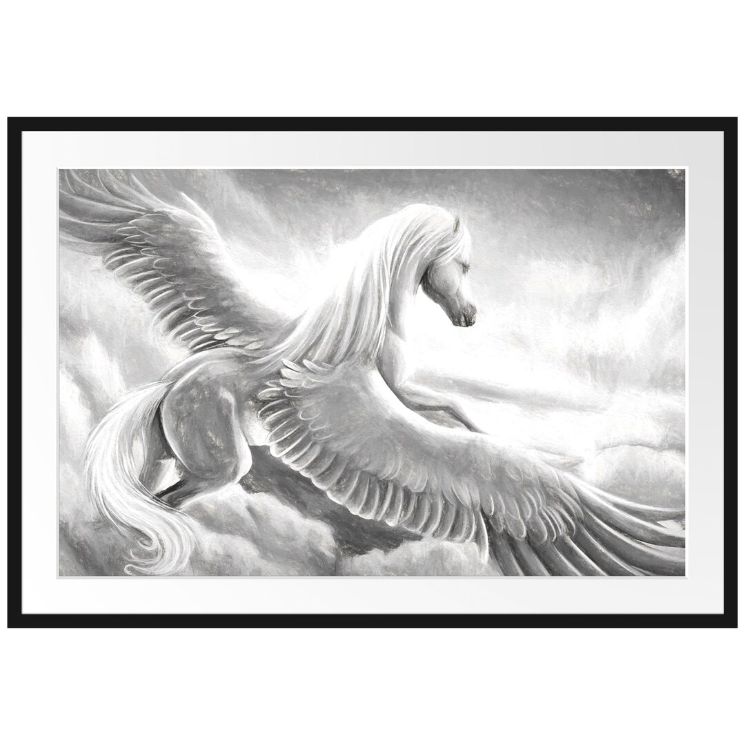 Gerahmtes Papierbild Pegasus Fliegt Über den Wolken