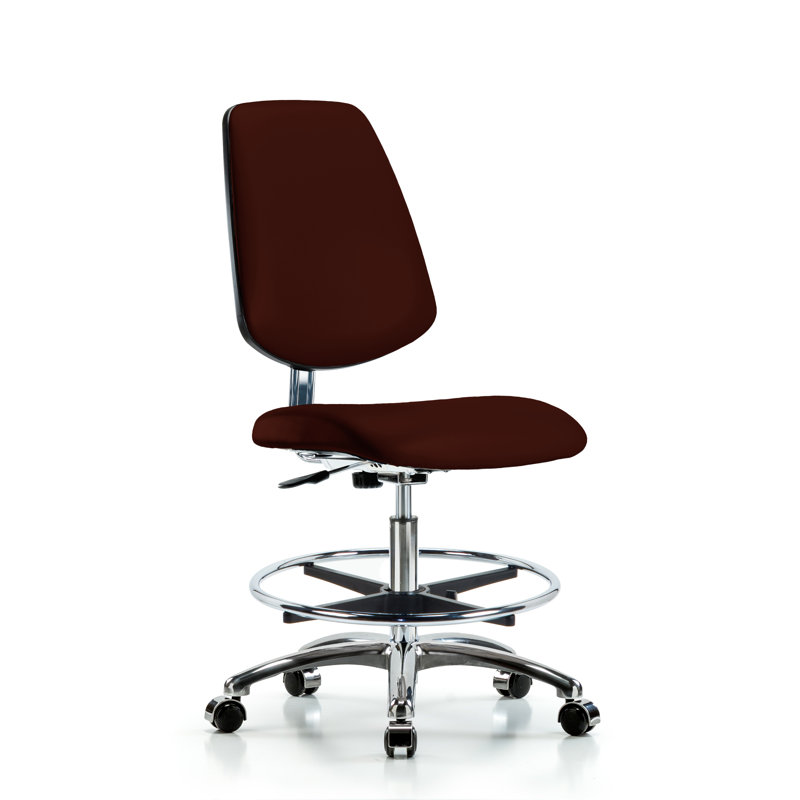 Anais Vinyl Drafting Chair, Burgundy, Glides
