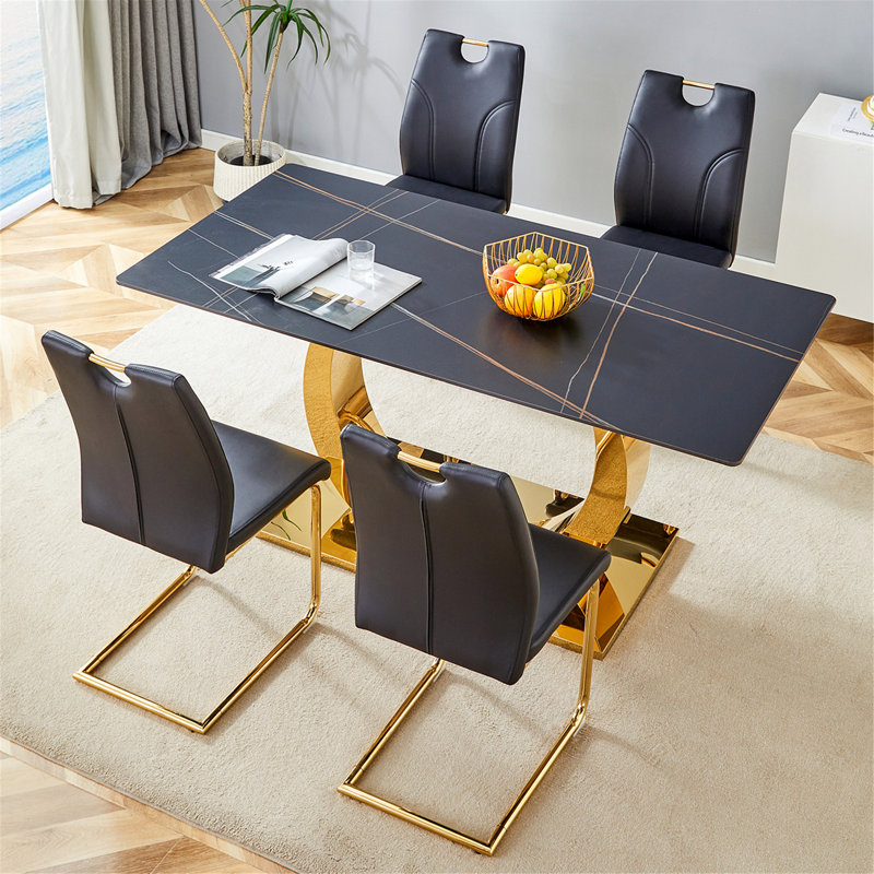 Ensemble de table et chaises, ensemble de table de salle à manger avec pieds en métal, Noir, 5