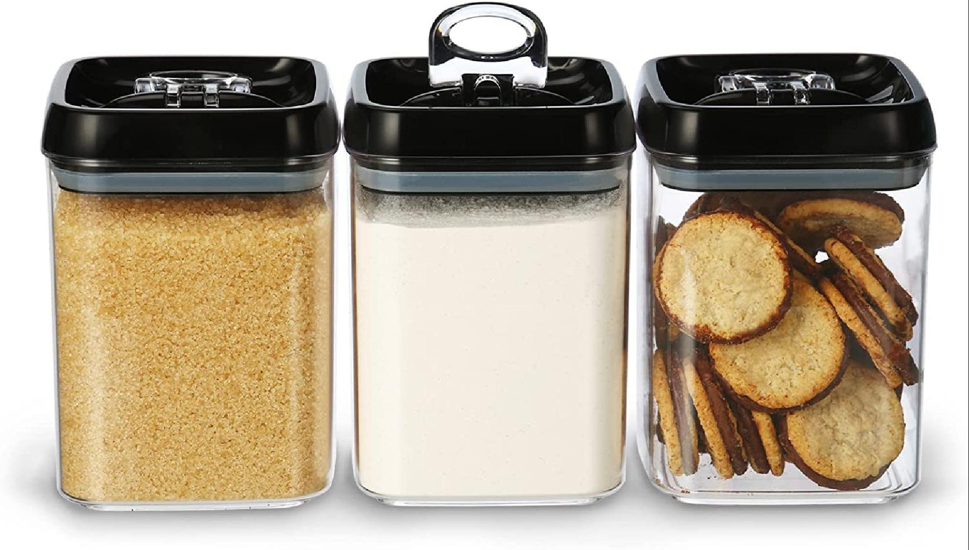 Set of 3 Glass Jar with Lid 1 Liter | Airtight Glass Storage Container for  Food, Pasta, Coffee, Candy, Dog Treats, Snacks | Glass Organization