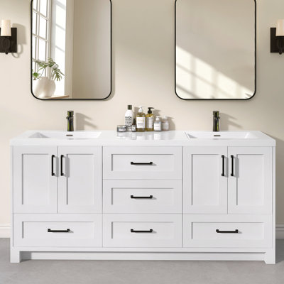 Elye Solid Wood 72 Inch Double Bathroom Vanity with Solid Surface Top