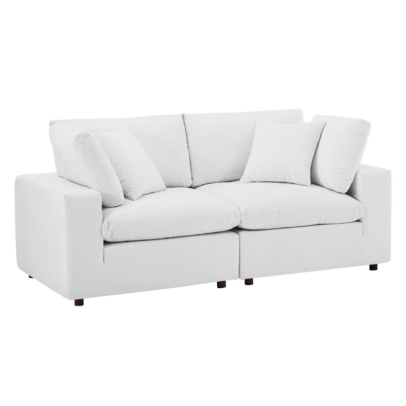 Commix 80" Velvet Square Arm Sofa, White Velvet