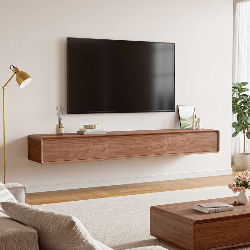 Meuble télé moderne avec tiroirs, H 10,3 po x l 78,74 po x P 14,6 po, Noyer