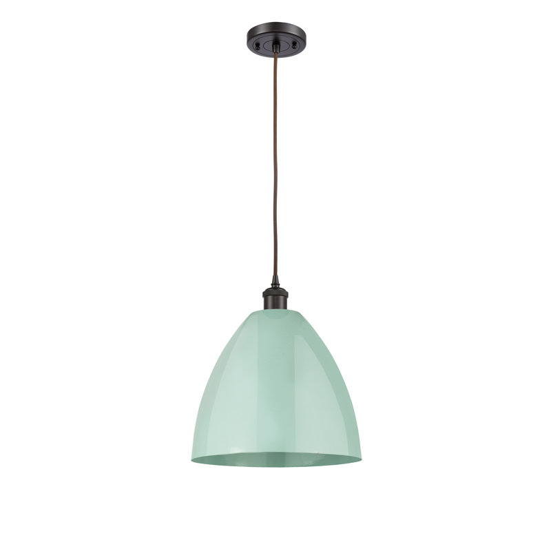 Luminaire suspendu conique 1 lumière, H 14,75 po x l 12 po x P 12 po, Vert clair, Bronze huilé