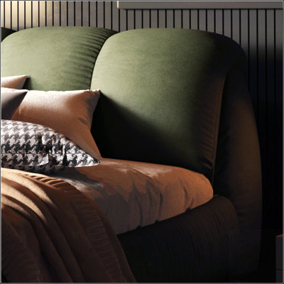 Luxury Upholstered Platform Bed With Oversized Padded Backrest And Solid Wood Frame