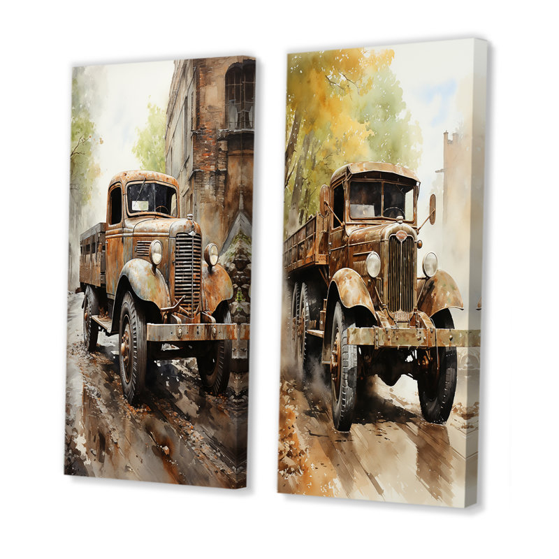 1950 1950 - Camion de livraison brun - ensemble de 2 reproductions d'art mural, H 28 po x l 25 po, Toile tendue