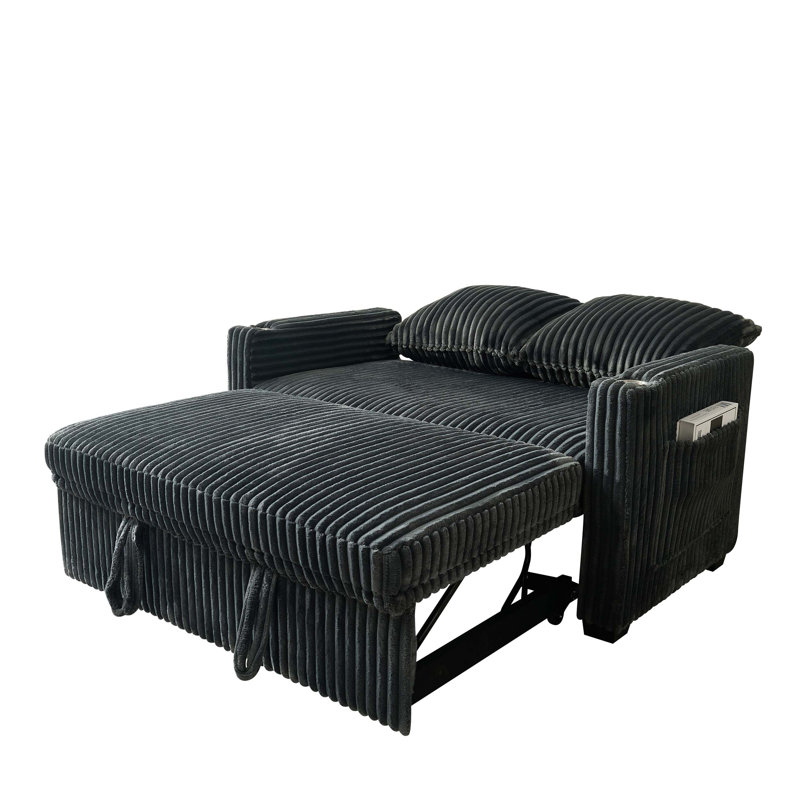 Canapé-lit inclinable rembourré avec chargement USB, conception escamotable, dossier à cinq positions, tissu en velours côtelé pour le salon, la chambre à coucher et le bureau