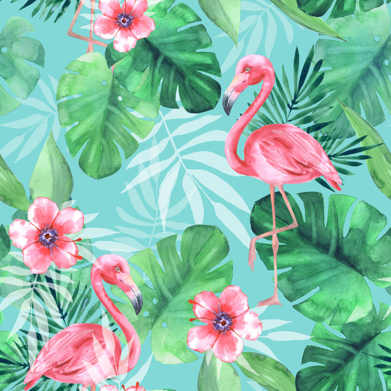 Tropical Flamingos by Ogri - Wrapped Canvas Painting, 122cm H x 122cm W x 3.8cm D