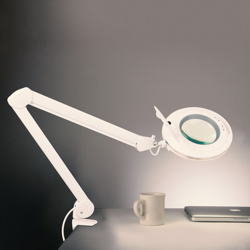 White Adjustable Swing Arm LED Magnifying Desk Lamp