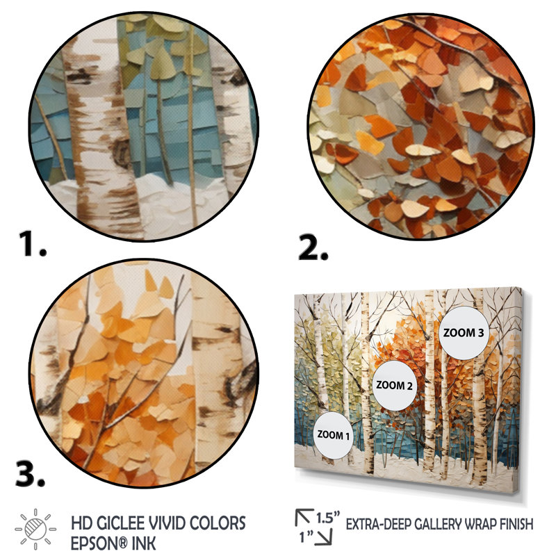 Bouleau saisonnier bois de bouleau III - arbre, art mural, H 30 po x l 40 po x P 1,5 po, Toile tendue