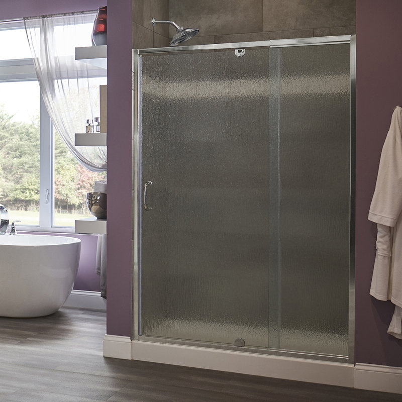 36'' - 42'' W x 69'' H Pivot Frameless Shower Door with Pattern Glass, Brushed Nickel