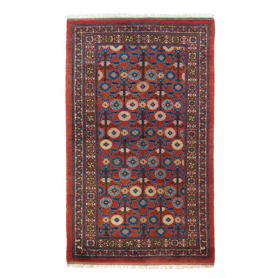 One-of-a-Kind Hand-Knotted 4'4" x 7'4" Wool Area Rug in Red