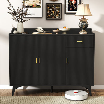 47" Sideboard Buffet, Modern 4 Doors Credenza Storage Cabinets with Adjustable Shelves