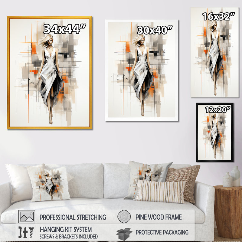 Noir et blanc, mode, top model, femme, piste I - Illustration de mode, art mural, Cadre simple noir