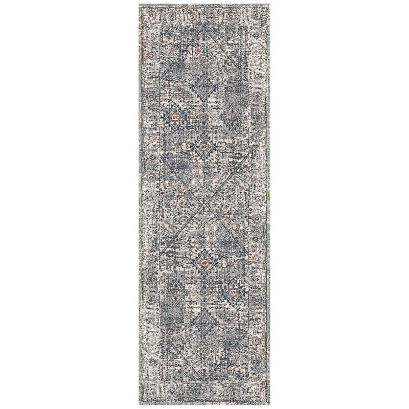 Gray and Ivory Oriental Synthetic Runner Rug 2'7" x 8'