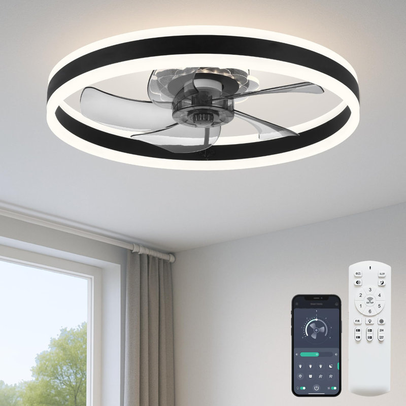 20 inch Low Profile Ceiling Fans with Lights and Remote, Black