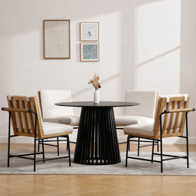 Modern Dining Table Set, 43.25’’ Round Pedestal Dining Table With Wood Base And Upholstered Dining Chair With Metal Frame For Kitchen/Dining Room/Living Room
