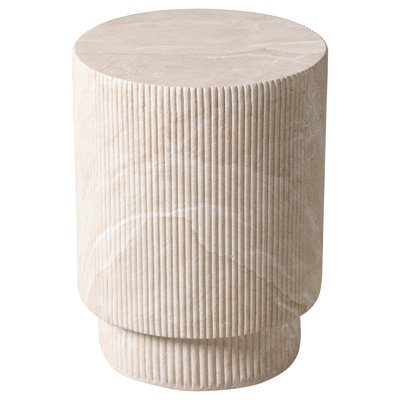 Biddlesden 14" Round Fiberstone Side Table with Ribbed Design – Indoor/Outdoor Accent Table for Patio, Living Room, or Bedroom