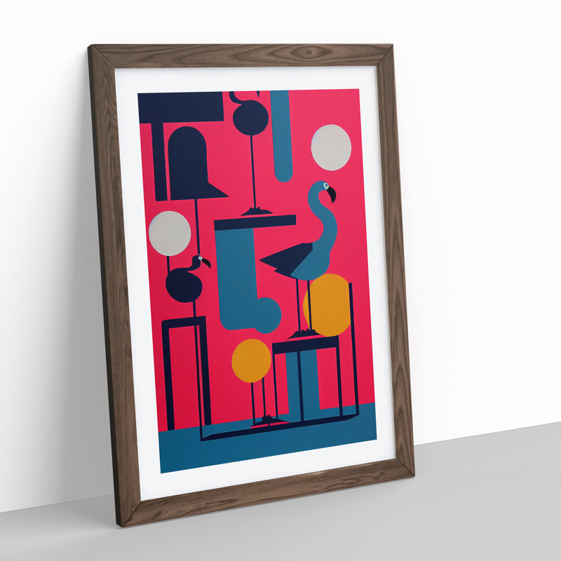 Artistic Flamingo Abstract - Wall Art, 46cm H x 34cm W x 2cm D, Walnut Framed Paper