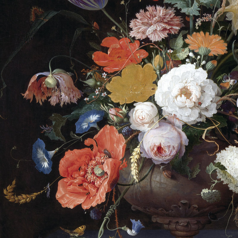 Nature morte avec des fleurs et une montre, 1679, peinture encadrée, H 33 po x l 27 po x P 1,125 po