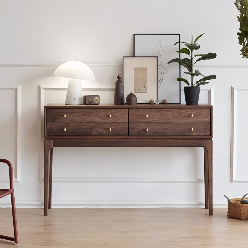 Mid-Century Modern Walnut Rectangular Storage Console Table, 35.43" H x 54.33" W x 13.78" D