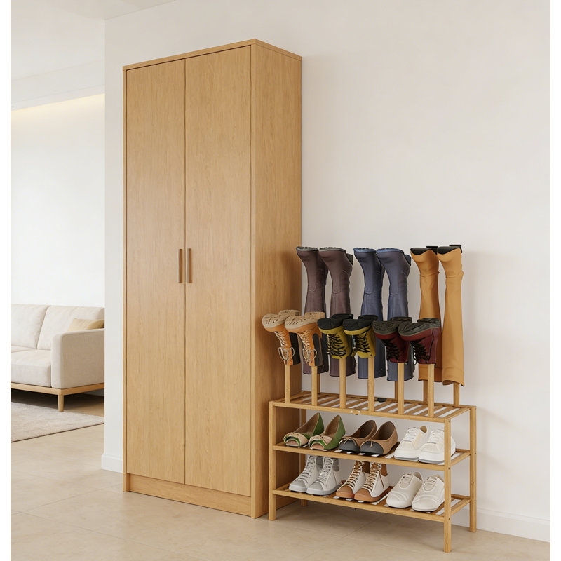 Étagère de rangement à 3 niveaux pour chaussures et bottes (bambou), H 38,4 po x l 26,8 po x P 11 po