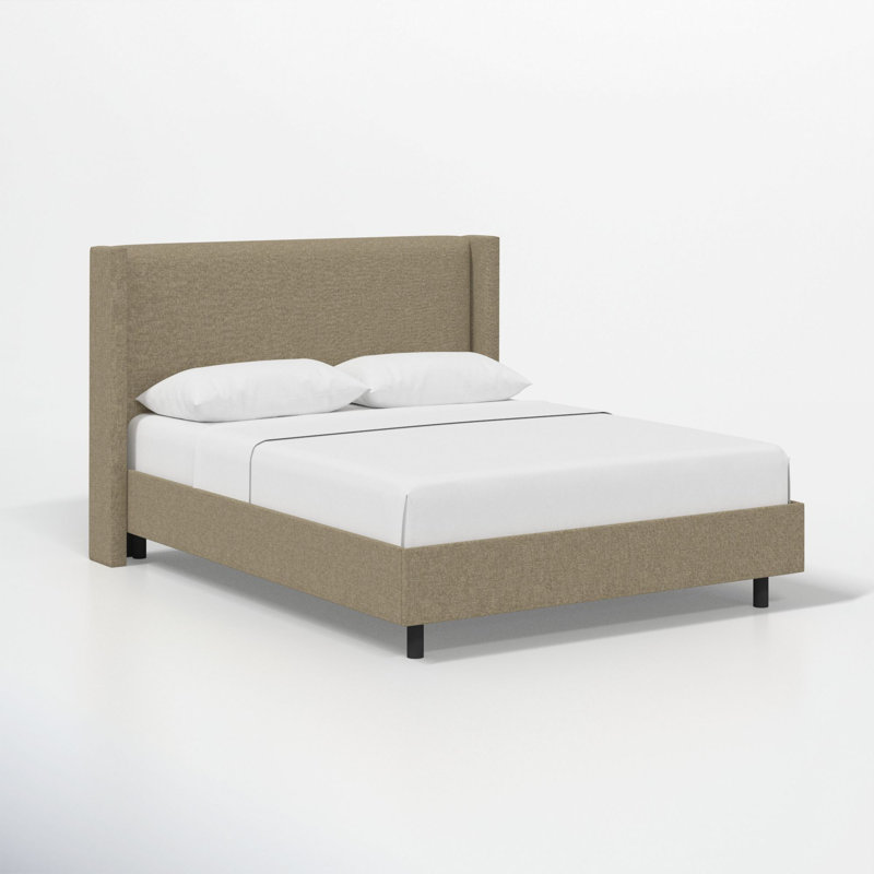 Hanson Upholstered Wingback Platform Bed, California King, Zuma Natural Textured Linen