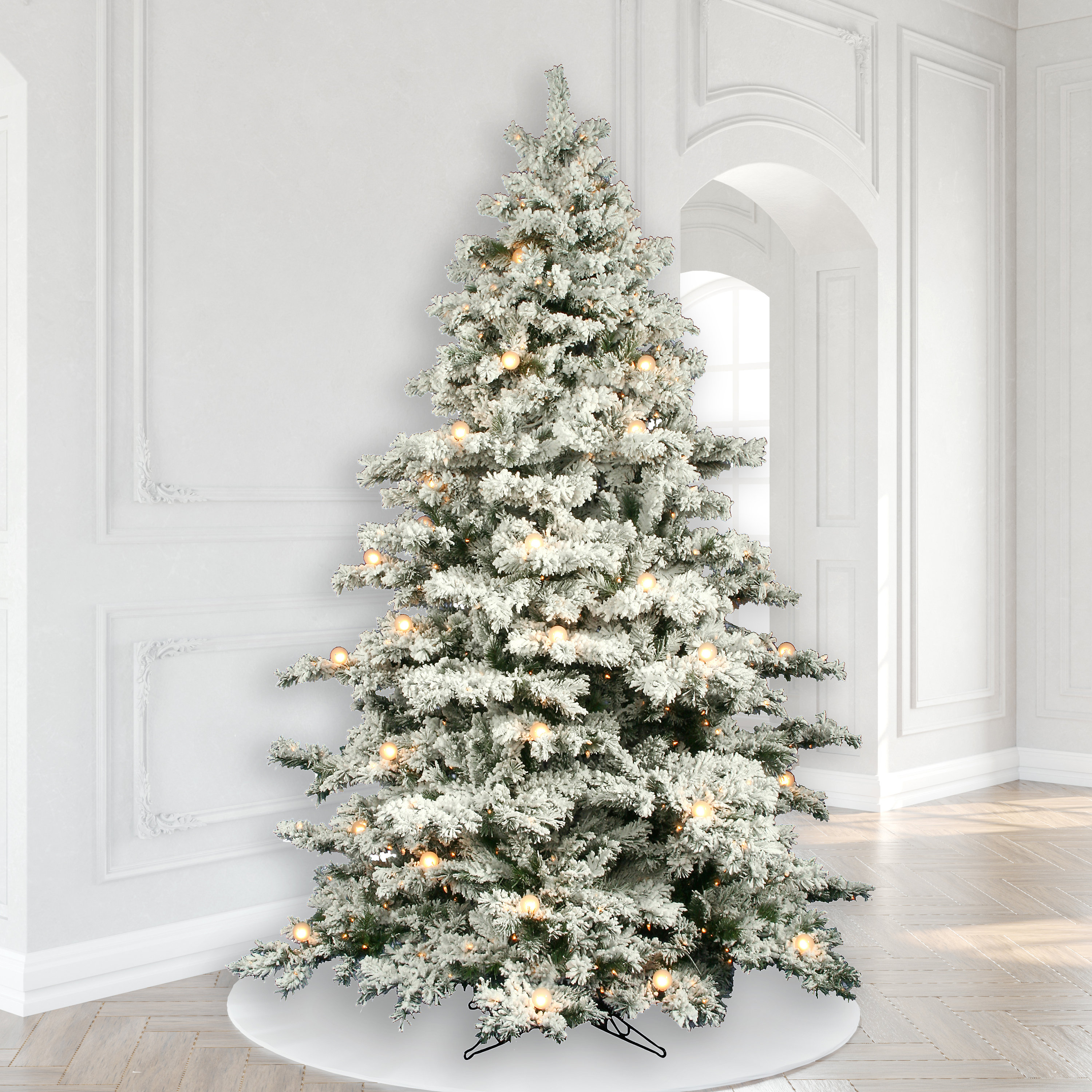 The Twillery Co.® Pfeiffer White/Green Artificial Christmas Tree with LED White Lights with