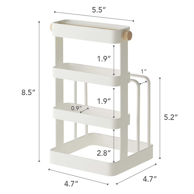 White Steel and Wood Countertop Knife and Cutting Board Organizer