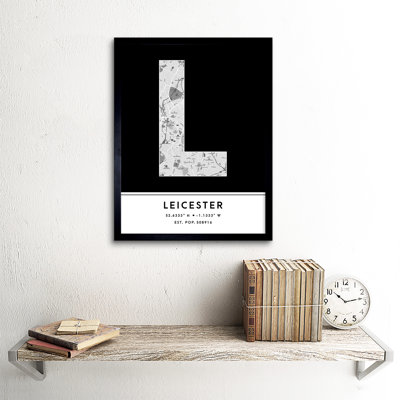 Leicester City Map Leicester Black & White by Wee Blue Coo - Single Picture Frame Typography