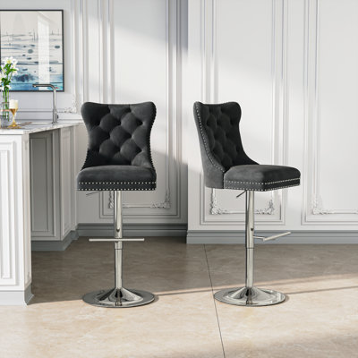 Swivel Upholstered Adjustable Height Counter Stool With Metal Frame